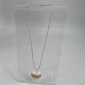 Handmade white blown glass heart pendant necklace